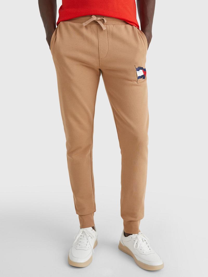 Férfi Tommy Hilfiger Wavy Flag Melegítő Nadrág Barna | HU 936DFM